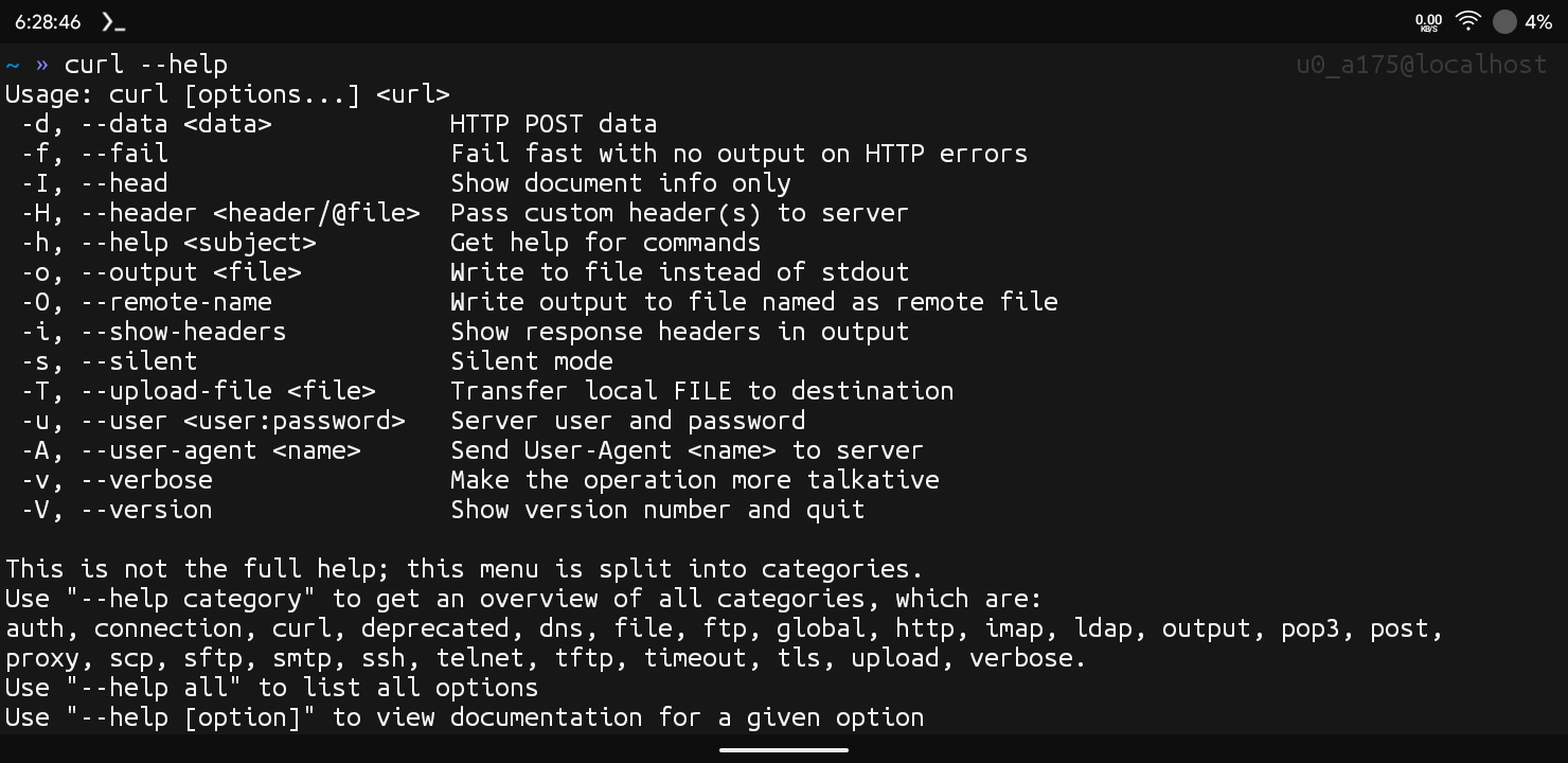Curl Help Command