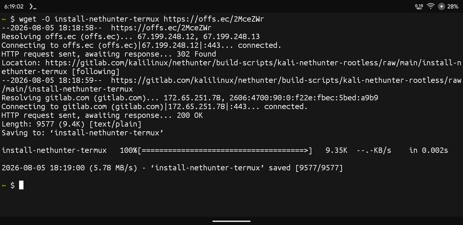 Downloading Nethunter Script